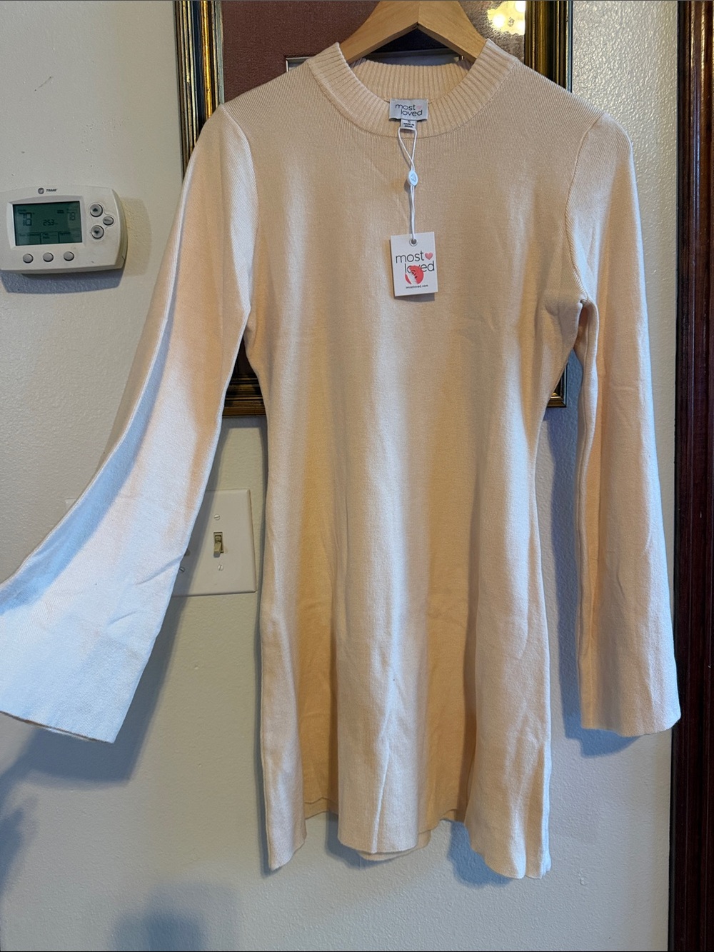 Most Loved Cream Long Sleeve Mini Sweater Dress